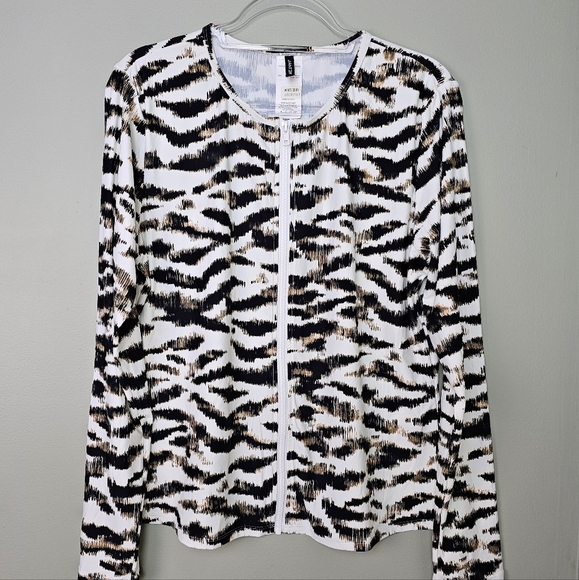 Jantzen Women's Zip Front Printed Swim Rash Guard Animal Print Zebra, Size 14 - Picture 2 of 7